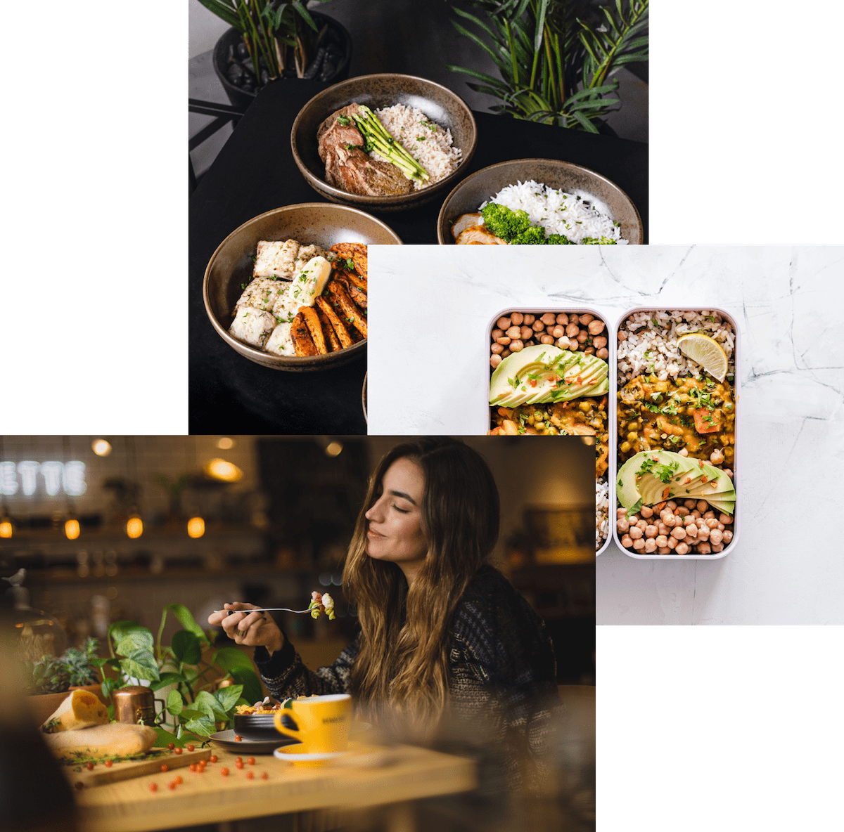 women enjoying food, meals in storage container ,and food bowls on table